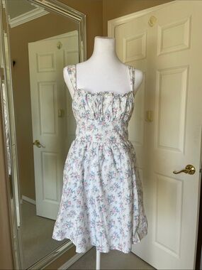 Altar'd State White Floral Dress with Pink & Blue Blooms